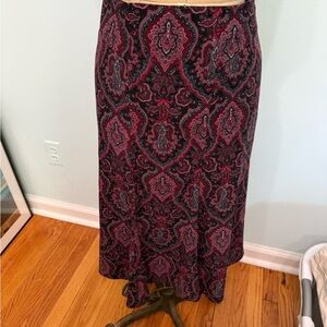 Briggs New York High Low Skirt - Black and Pink Paisley